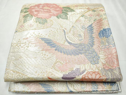 平和屋着物▼古典佐賀錦 六通柄袋帯 九百織 飛鶴花文 金糸 正絹 逸品 CABC5297hy