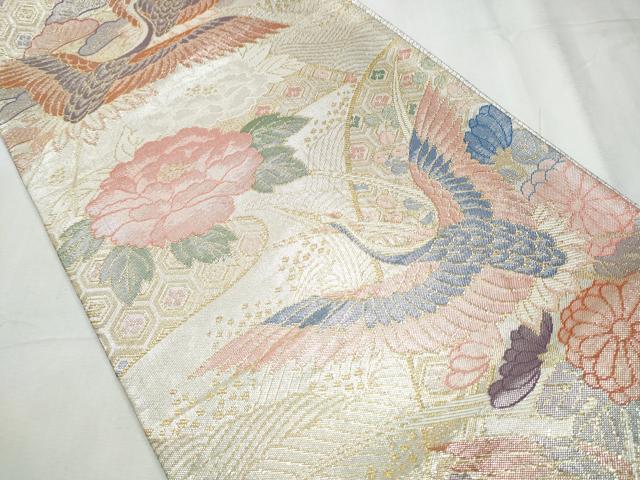 平和屋着物▼古典佐賀錦 六通柄袋帯 九百織 飛鶴花文 金糸 正絹 逸品 CABC5297hy