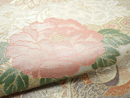 平和屋着物▼古典佐賀錦 六通柄袋帯 九百織 飛鶴花文 金糸 正絹 逸品 CABC5297hy
