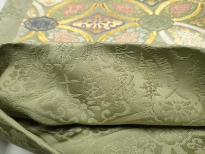 平和屋着物●六通柄袋帯　唐織　名物裂類景　七宝彩華文　金糸　正絹　逸品　未使用　CABC5300hy