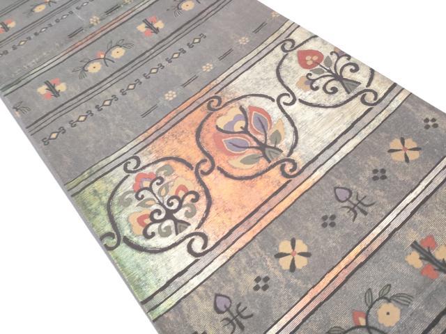 平和屋着物▼六通柄袋帯 横段花文 金糸 正絹 逸品 CABC5304hy