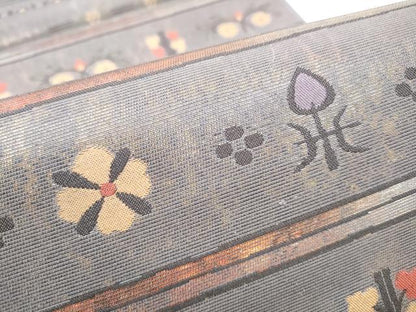 平和屋着物▼六通柄袋帯 横段花文 金糸 正絹 逸品 CABC5304hy