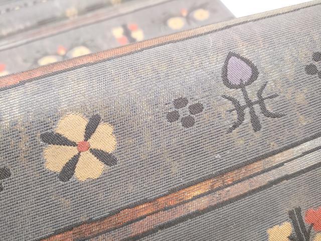 平和屋着物▼六通柄袋帯 横段花文 金糸 正絹 逸品 CABC5304hy