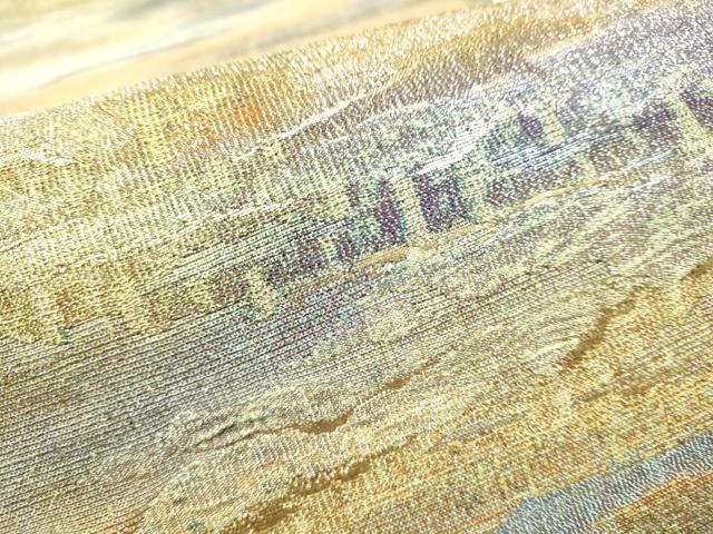 平和屋着物●六通柄袋帯 草木染 手染織 霞文 金糸 正絹 逸品 CABC5305hy
