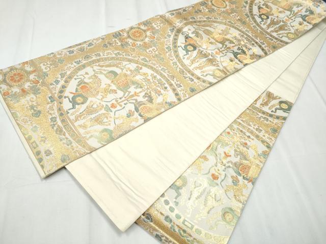 平和屋着物●六通柄袋帯 狩猟文 金糸 正絹 逸品 CABC5306hy