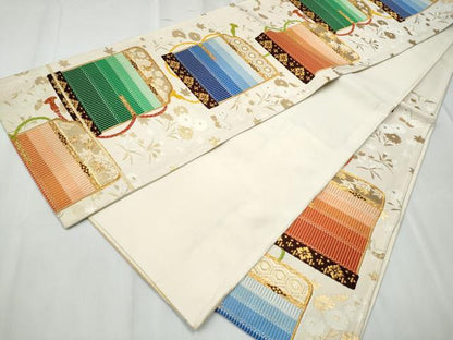 平和屋着物●六通柄袋帯 唐織 鎧脅し 金糸 正絹 逸品 CABC5308hy