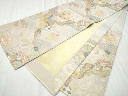 平和屋着物●六通柄袋帯 唐織 道長天井文 金糸 正絹 逸品 CABC5309hy