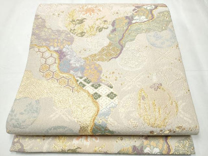 平和屋着物●六通柄袋帯 唐織 道長天井文 金糸 正絹 逸品 CABC5309hy