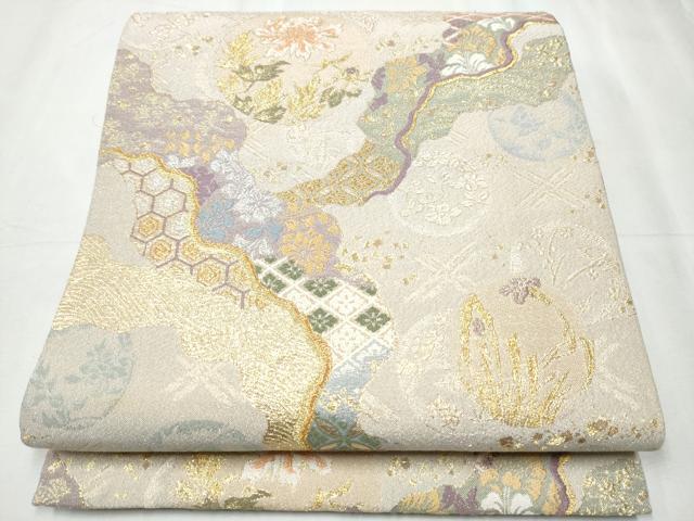 平和屋着物●六通柄袋帯 唐織 道長天井文 金糸 正絹 逸品 CABC5309hy