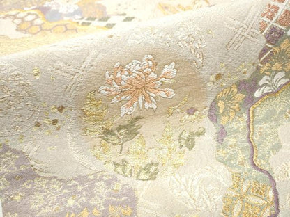 平和屋着物●六通柄袋帯 唐織 道長天井文 金糸 正絹 逸品 CABC5309hy
