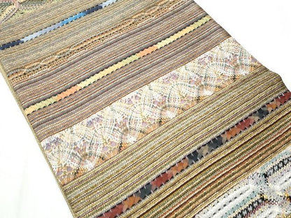 平和屋着物●六通柄袋帯 もじり織 吉祥間道 金糸 正絹 逸品 未使用 CABC5311hy