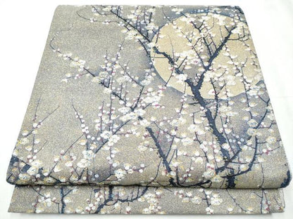 平和屋着物●西陣　とみや織物謹製　とみや帯　両面　全通柄袋帯　紹巴綴　点描織　梅花皓月図　金糸　正絹　逸品　CABC5313hy