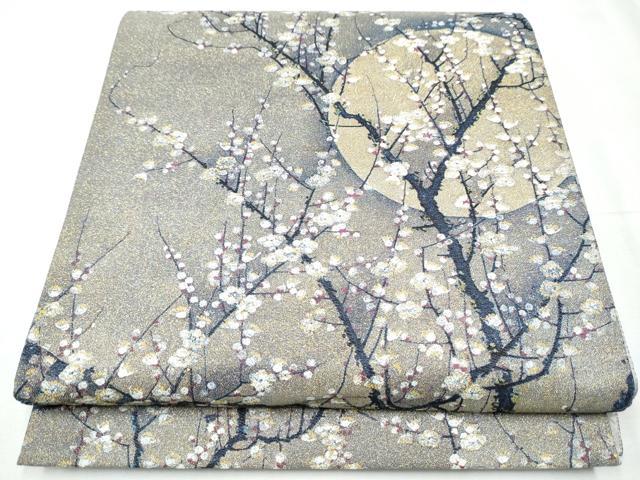 平和屋着物●西陣　とみや織物謹製　とみや帯　両面　全通柄袋帯　紹巴綴　点描織　梅花皓月図　金糸　正絹　逸品　CABC5313hy