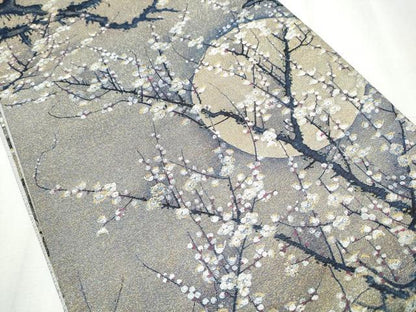 平和屋着物●西陣　とみや織物謹製　とみや帯　両面　全通柄袋帯　紹巴綴　点描織　梅花皓月図　金糸　正絹　逸品　CABC5313hy