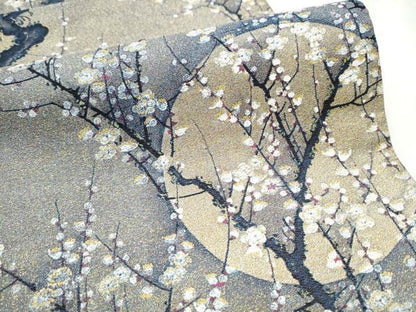 平和屋着物●西陣　とみや織物謹製　とみや帯　両面　全通柄袋帯　紹巴綴　点描織　梅花皓月図　金糸　正絹　逸品　CABC5313hy