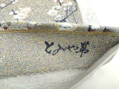 平和屋着物●西陣　とみや織物謹製　とみや帯　両面　全通柄袋帯　紹巴綴　点描織　梅花皓月図　金糸　正絹　逸品　CABC5313hy
