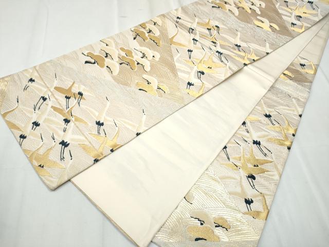 平和屋着物▼六通柄袋帯 飛鶴浜松文 金糸 正絹 逸品 CABC5315hy