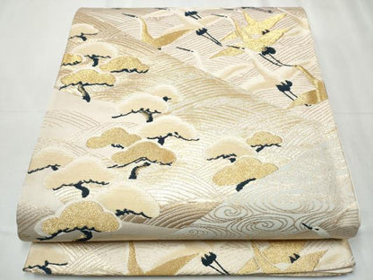 平和屋着物▼六通柄袋帯 飛鶴浜松文 金糸 正絹 逸品 CABC5315hy