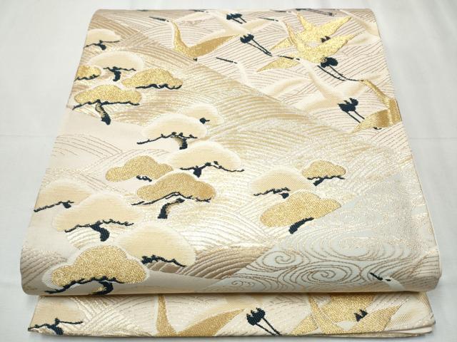 平和屋着物▼六通柄袋帯 飛鶴浜松文 金糸 正絹 逸品 CABC5315hy
