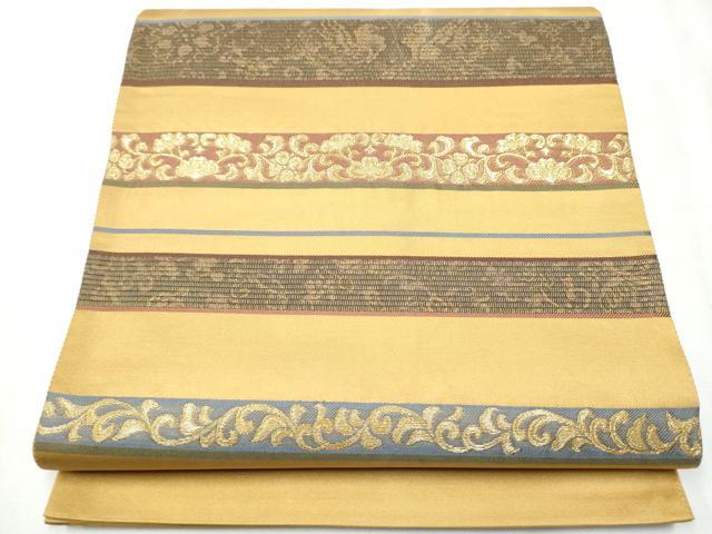 平和屋着物●太鼓柄袋帯 横段花文 金糸 正絹 逸品 CABC5317hy