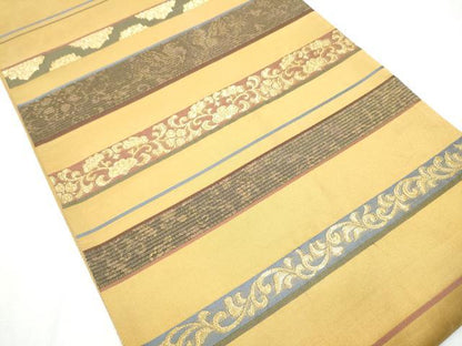 平和屋着物●太鼓柄袋帯 横段花文 金糸 正絹 逸品 CABC5317hy