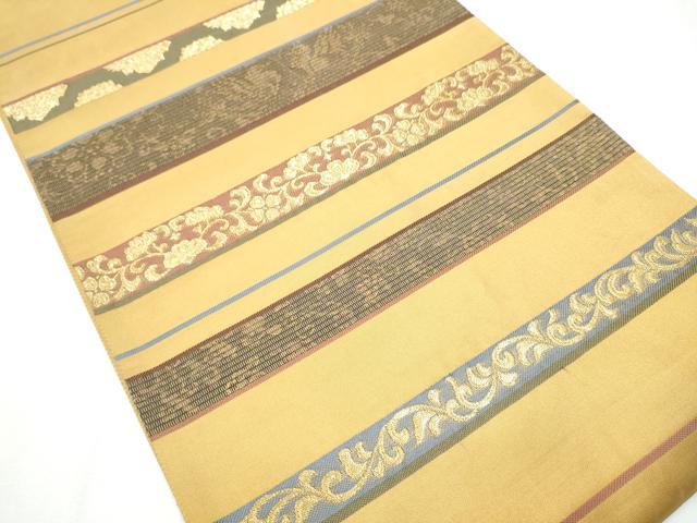 平和屋着物●太鼓柄袋帯 横段花文 金糸 正絹 逸品 CABC5317hy