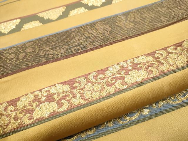 平和屋着物●太鼓柄袋帯 横段花文 金糸 正絹 逸品 CABC5317hy