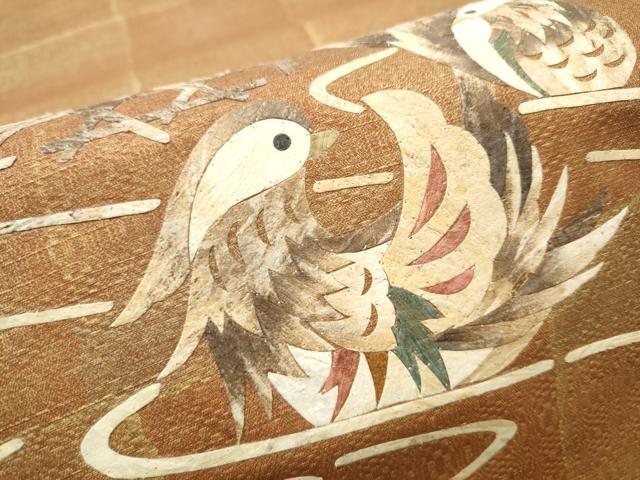 平和屋着物●みのむし工芸作家 草苑白水 太鼓柄袋帯 流水鴛鴦文 金彩 正絹 逸品 CABC5318hy