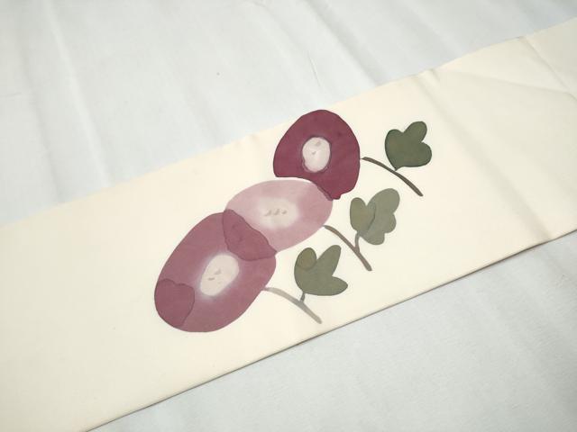 平和屋着物●日展染色作家 高久空木 ろうけつ染 塩瀬 九寸名古屋帯 手描き 枝花文 正絹 逸品 CABC5321hy