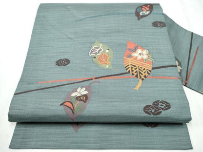 平和屋着物●九寸名古屋帯 草花文 正絹 逸品 CABC5322hy