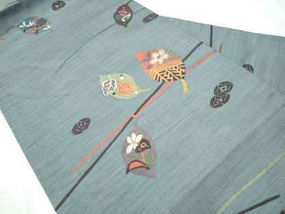 平和屋着物●九寸名古屋帯 草花文 正絹 逸品 CABC5322hy