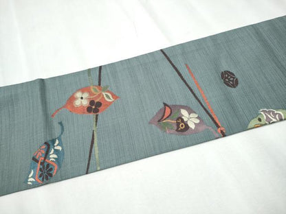 平和屋着物●九寸名古屋帯 草花文 正絹 逸品 CABC5322hy