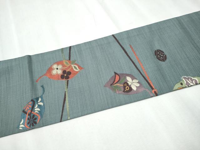 平和屋着物●九寸名古屋帯 草花文 正絹 逸品 CABC5322hy