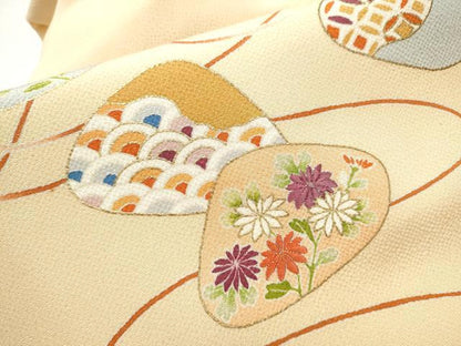 平和屋着物●九寸名古屋帯　刺繍　貝合わせ花文　金彩　鬼しぼ縮緬　正絹　逸品　CABC5324hy