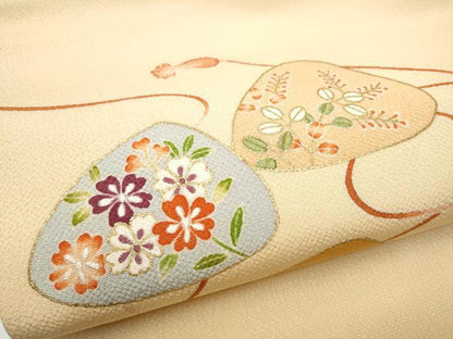平和屋着物●九寸名古屋帯　刺繍　貝合わせ花文　金彩　鬼しぼ縮緬　正絹　逸品　CABC5324hy