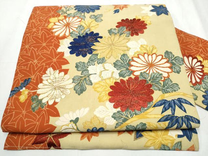 平和屋着物●アンティーク 大正ロマン 九寸名古屋帯 刺繍 草花文 金糸 正絹 逸品 CABC5327hy