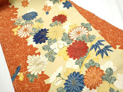 平和屋着物●アンティーク 大正ロマン 九寸名古屋帯 刺繍 草花文 金糸 正絹 逸品 CABC5327hy