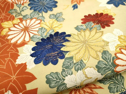 平和屋着物●アンティーク 大正ロマン 九寸名古屋帯 刺繍 草花文 金糸 正絹 逸品 CABC5327hy