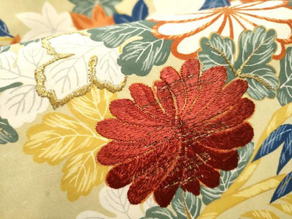 平和屋着物●アンティーク 大正ロマン 九寸名古屋帯 刺繍 草花文 金糸 正絹 逸品 CABC5327hy