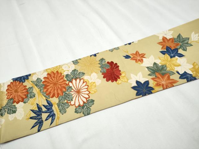 平和屋着物●アンティーク 大正ロマン 九寸名古屋帯 刺繍 草花文 金糸 正絹 逸品 CABC5327hy