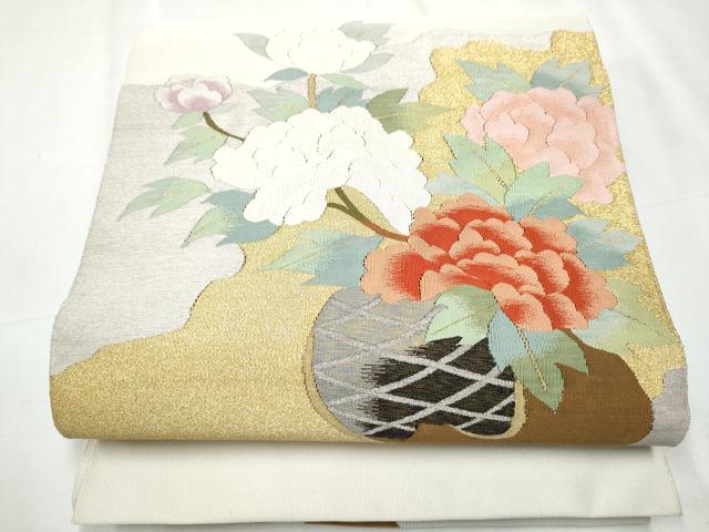 平和屋着物●爪掻き本綴れ 八寸名古屋帯 花籠文 金銀糸 正絹 逸品 CABC5330hy