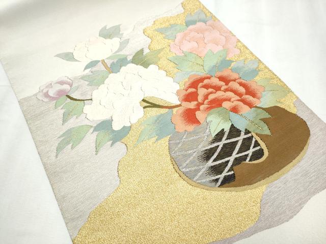 平和屋着物●爪掻き本綴れ 八寸名古屋帯 花籠文 金銀糸 正絹 逸品 CABC5330hy