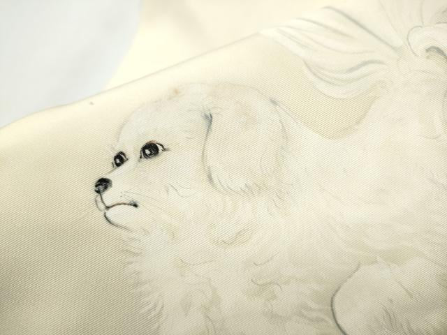 平和屋着物●塩瀬 九寸名古屋帯 手描き 犬 正絹 逸品 CABC5336hy