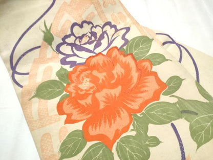 平和屋着物●アンティーク 大正ロマン 九寸名古屋帯 刺繍 桧扇花文 正絹 逸品 CABC5337hy
