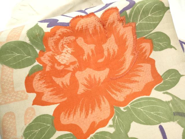 平和屋着物●アンティーク 大正ロマン 九寸名古屋帯 刺繍 桧扇花文 正絹 逸品 CABC5337hy
