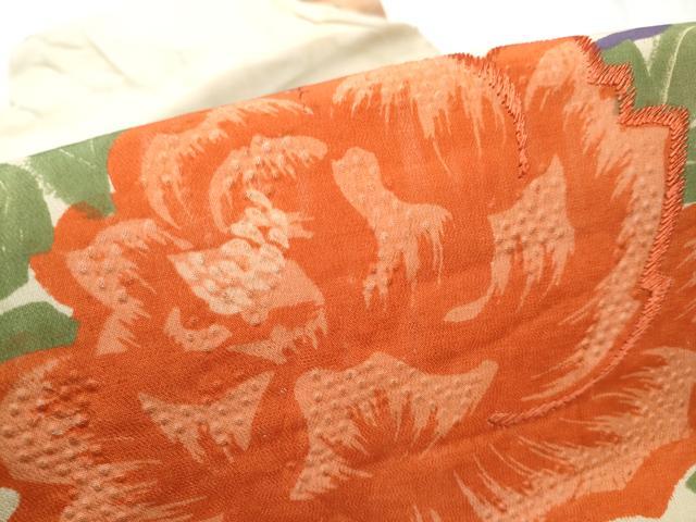 平和屋着物●アンティーク 大正ロマン 九寸名古屋帯 刺繍 桧扇花文 正絹 逸品 CABC5337hy