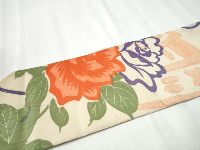 平和屋着物●アンティーク 大正ロマン 九寸名古屋帯 刺繍 桧扇花文 正絹 逸品 CABC5337hy