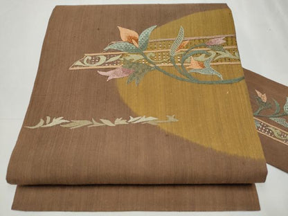 平和屋着物●中国三大刺繍 スワトウ相良刺繍 総刺繍 九寸名古屋帯 枝花文 正絹 逸品 CABC5340hy