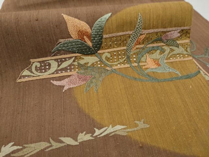 平和屋着物●中国三大刺繍 スワトウ相良刺繍 総刺繍 九寸名古屋帯 枝花文 正絹 逸品 CABC5340hy