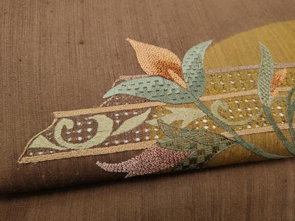 平和屋着物●中国三大刺繍 スワトウ相良刺繍 総刺繍 九寸名古屋帯 枝花文 正絹 逸品 CABC5340hy